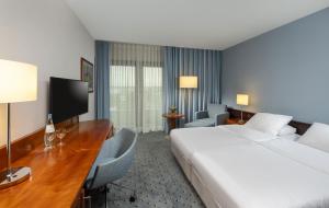 达姆施塔特达姆施塔特马里提姆酒店的配有一张床和一张书桌的酒店客房