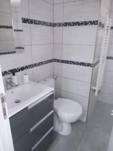 埃库昂Joli Appartement de vacances的白色的浴室设有卫生间和水槽。