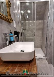 尼彻兹Dworek Prawdzic Niechorze的浴室配有白色水槽和淋浴。