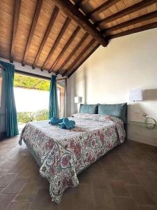 圣托斯特凡诺港BB24 - Cottage il Puntino的一间带床的卧室,位于带窗户的房间内