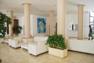 索利曼Hotel El Andalous的大堂设有柱子、白色家具和植物