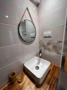 莱萨布勒-多洛讷Appartement en plein cœur du centre ville的浴室设有白色水槽和镜子