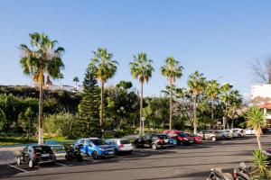 圣米格尔德阿沃纳GP127 apartman Tenerife的停车场有很多汽车和棕榈树