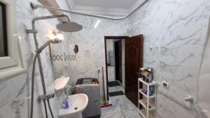 开罗New Cairo lux apt in lux villa basement1的白色的浴室设有水槽和卫生间。