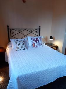 弗龙特拉Vivienda vacacional Casa Rosi的一张配有白色床单和枕头的大床