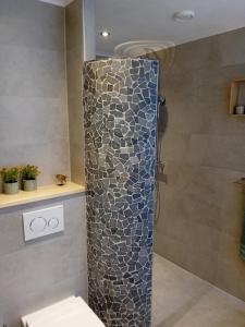莱利斯塔德Oudaen 36的带淋浴的浴室(带石墙)