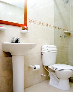 波哥大卡萨拉里维埃拉酒店的一间带卫生间和水槽的浴室
