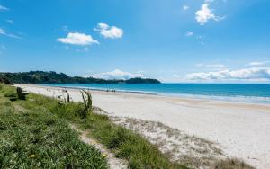 欧尼坦基Onetangi Beach Stays Studio 2 - Coast & Country的海滩与大海相映成趣