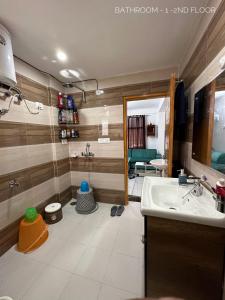达兰萨拉Dhauladhar Homes的一间带水槽和淋浴的浴室