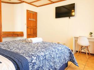 圣何塞CASA 8 Bed&Breakfast的卧室配有一张床,墙上配有电视。