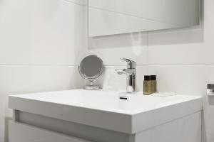 亚眠圣路易斯酒店的浴室设有白色水槽和镜子