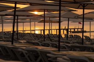 凯麦尔大洋海滩度假酒店的海滩上的一组椅子和遮阳伞