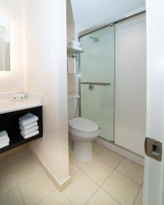 格雷特纳新奥尔良西岸大厦假日酒店的一间带卫生间和玻璃淋浴间的浴室