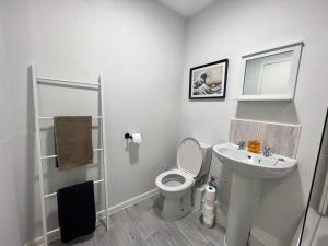 格拉斯哥Ideal 2 Bedroom Glasgow Home的白色的浴室设有卫生间和水槽。