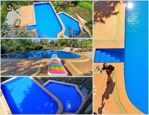 Ban Huai KaeoHomDoiIntr Farmstay ฮ่อมดอยอินทร์ ฟาร์มสเตย์的游泳池四张照片的拼合物