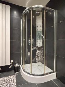 多德雷赫特Cozy Studio S2, City Centre Dordrecht的浴室内带玻璃淋浴间