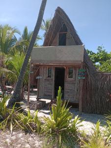 卡马萨里Cabana família coruja的棕榈树海滩上的一个小房子