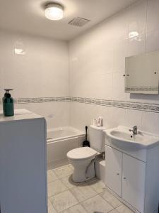 伍尔弗汉普顿Perfect for Contractors - Long Term Discounts, Free Parking & Fast Wifi的白色的浴室设有卫生间和水槽。
