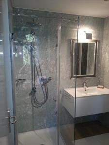 卢加诺Romantic Bijou的带淋浴和盥洗盆的浴室
