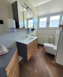 LageExklusive Dorfpension mit Pool und Sauna的一间带水槽和卫生间的浴室