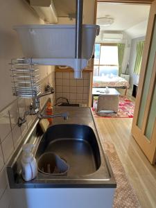 鹿儿岛短期賃貸ビッグバーンズマンション田上的带水槽的厨房内的水槽