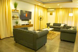 阿克拉3D's Luxury Properties的客厅配有两张沙发和一台电视机