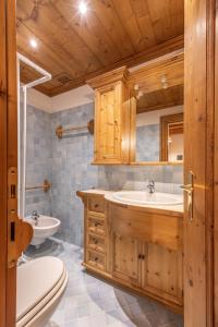 科尔蒂纳丹佩佐Casa Lacedel 2, on ski slopes的浴室配有盥洗盆、卫生间和浴缸。