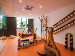 尼斯维尔尼斯诺富特尼斯中心酒店的健身房设有跑步机和健身自行车