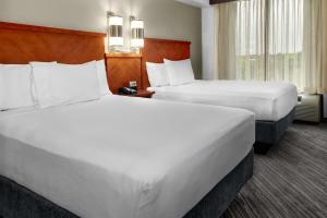 俄克拉何马城俄克拉荷马城机场凯悦酒店的酒店客房设有两张床和窗户。