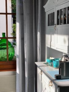 尼翁'Le Petit Clos Suites'- Charming Garden Villa on Leman Lake的厨房设有水槽和窗户。
