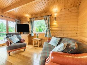 卡莱尔Pheasant Lodge Scottish Borders的客厅配有两张沙发和一台电视