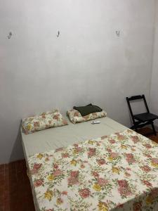 图托亚Dormitório e hostel sao francisco的卧室内的一张带两个枕头的床