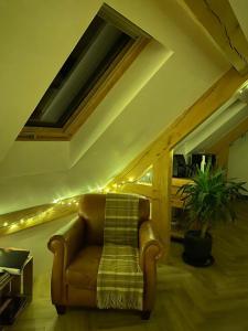 BurringtonBedport Loft的客厅设有一张沙发,天花板上配有灯