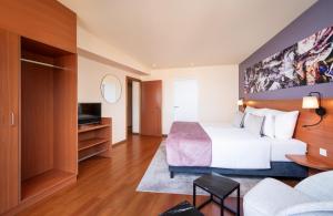 萨尔茨堡Leonardo Hotel Salzburg City Center的一间酒店客房,配有一张床和一台电视