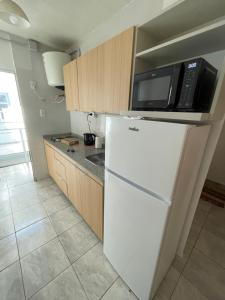 福尔摩沙El Catorce Departamento Temporario的厨房配有白色冰箱和微波炉