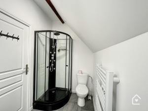 沙泰勒罗Les studios d'Elina的一间带玻璃淋浴和卫生间的浴室