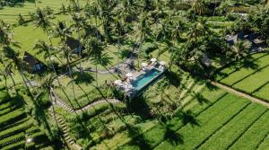 BalianDesa Cabins的享有带游泳池的度假村的空中景致