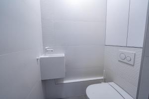布洛涅-比扬古Superbe 2 pièces 52 m2 refait à neuf Boulogne Nord - Superb brand new 1 bedroom appartement North of Boulogne的白色的浴室设有卫生间和水槽。