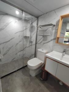 泰昂维COLIVING FLORALE的浴室配有卫生间、淋浴和盥洗盆。