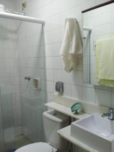 巴西利亚Apto 3 avenida Multishoping Centro Nucleo Bandeirante的一间带卫生间、水槽和镜子的浴室