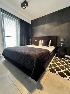 卡利什LuxApart Kalisz的一间卧室设有一张大床和一个窗户。