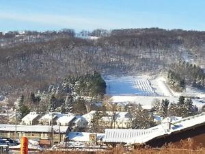 斯旺顿Lane's End near Deep Creek Lake的地面上积雪的火车站