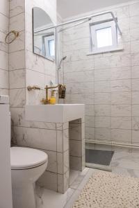 皮亚特拉-尼亚姆茨Urban Oasis的白色的浴室设有水槽和卫生间。