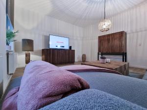 多特蒙德Alpha Apartments的一间卧室配有一张床和一台平面电视