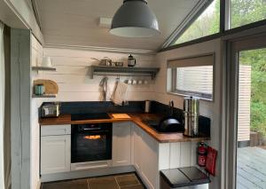 NewtownIsle of Wight Cabin的厨房配有水槽和炉灶