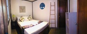 爱妮岛Keira Backpackers的小卧室设有一张床和梯子