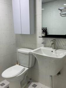 水原市Maison de Haenggung的白色的浴室设有卫生间和水槽。