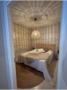 锡尔卡Levistar311的一间卧室配有一张床和一个吊灯