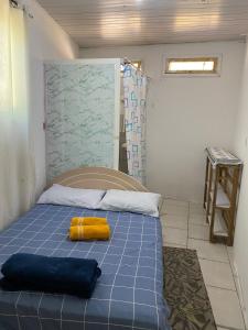 伊达贾伊Itajai Quartos e Suites的一间房间,床上有黄色枕头