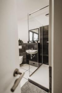科隆Boutique Hotel Cologne的一间带水槽和镜子的浴室